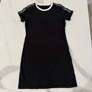 Calvin Klein T-Shirt Dress Short Sleeve Women's Small Black Logo Preppy Casual